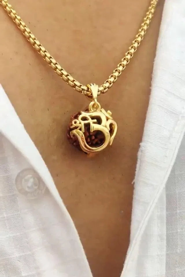 Om Rudraksha Pendant With Gold Chain