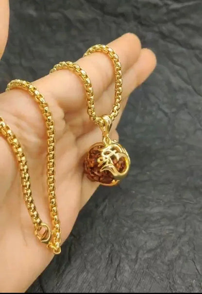 Om Rudraksha Pendant With Gold Chain